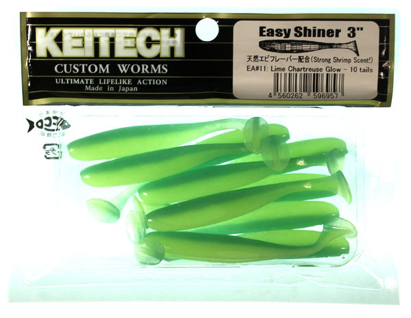 Силиконовая приманка Keitech Easy Shiner 3" цвет EA#11 Lime Chartreuse Glow 10 шт.