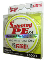 Плетёный шнур Fanatik Spinnning PEx4 (#0,4) 0,10 мм Yellow 120 м