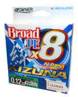 Шнур плетёный Owner Kizuna X8 Broad PE green 135м, 0,12мм, 5,4кг.
