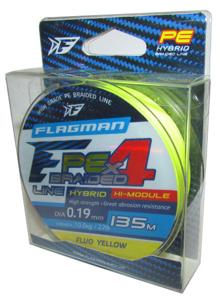 Плетёный шнур Flagman PE Hybrid F4 Fluo Yellow 0,19 мм 10,0 кг 135 м 