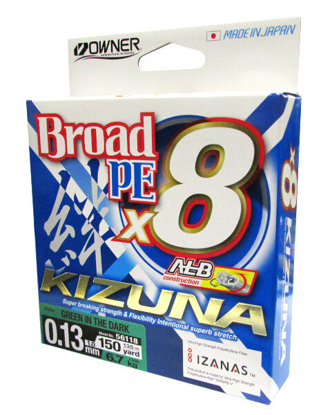 Плетёный шнур Owner Kizuna X8 Broad PE green 0,13 мм 6,7 кг 135 м