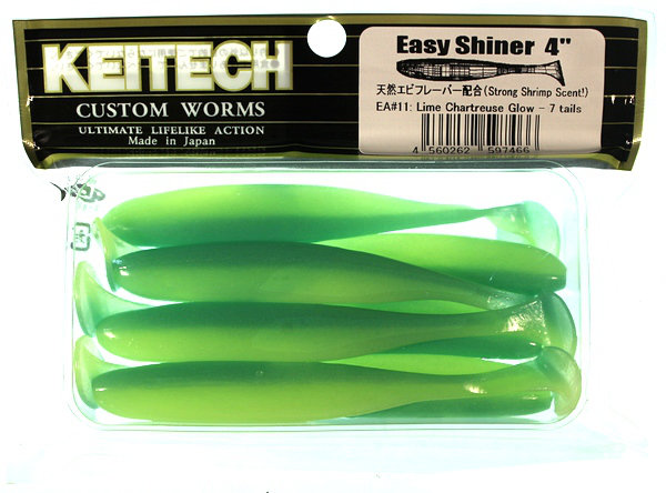 Силиконовая приманка Keitech Easy Shiner 4" цвет EA#11 Lime Chartreuse Glow 7 шт.