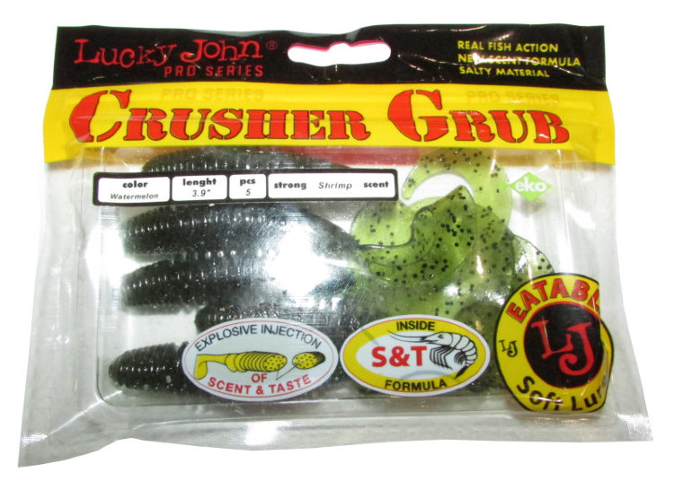 Силиконовая приманка LJ Pro Series Crusher Grub 3,9" цвет PA01 (watermelon)