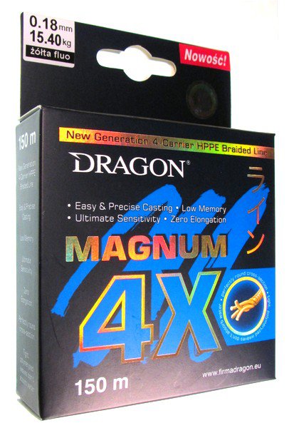 Плетёный шнур Dragon Magnum 4X 0,18мм 150м флюоро жёлтый