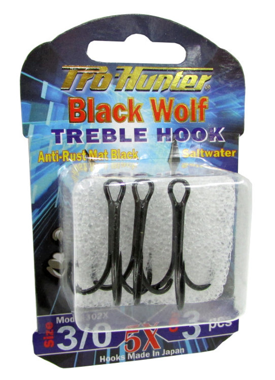 Кованые 5Х утолщенные Морские тройные крючки Black Wolf. Япония. (#3/0, 203 lbs (92 кг), 3 шт), арт. Р501203006