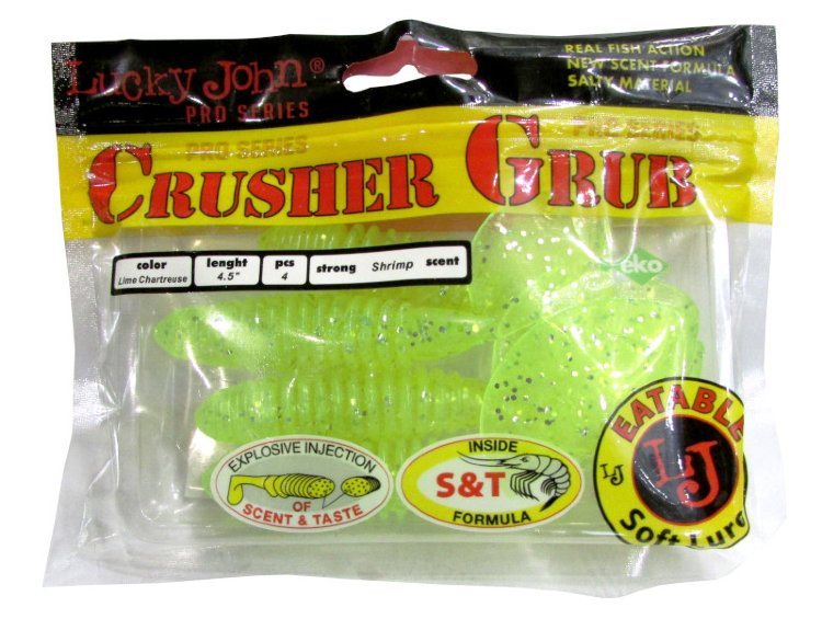 Силиконовая приманка LJ Pro Series Crusher Grub 4,5" цвет 071 (lime chartreuse)