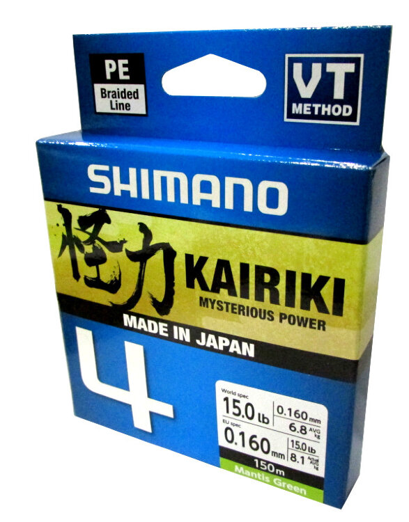 Леска плетёная Shimano Kairiki 4 PE 150м. зелёная (8,1 кг) 0,16 мм.