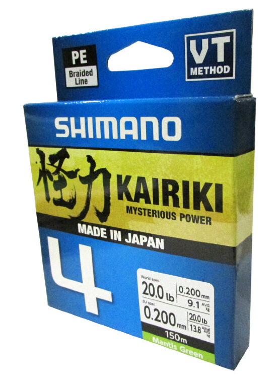 Леска плетёная Shimano Kairiki 4 PE 150м. зелёная (13,8 кг) 0,20 мм.