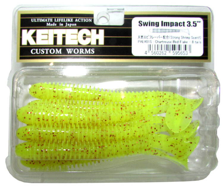 Силиконовая приманка Keitech Swing Impact 3.5" цвет PAL#01 Chartreuse Red Flake 8 шт.