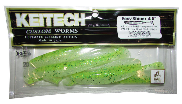 Силиконовая приманка Keitech Easy Shiner 4,5" цвет PAL#02 Lime Chart Shad 6 шт.
