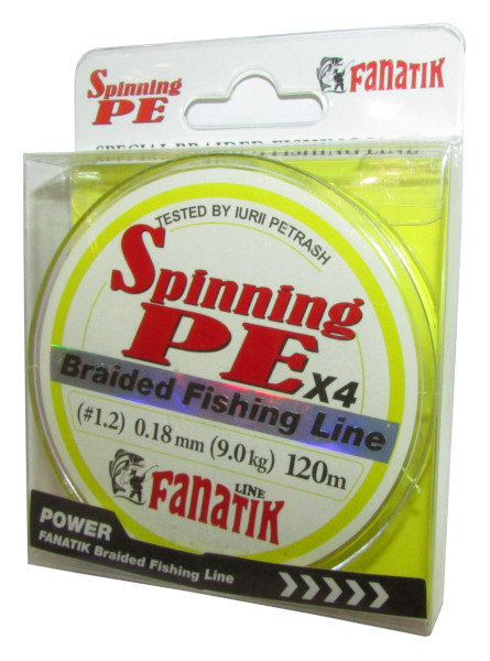 Плетёный шнур Fanatik Spinning PEx4 (#1,2) 0,18 мм Yellow 120 м