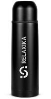 Термос Relaxika 101 (1 литр), чёрный (стикерпак 