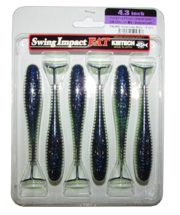 Силиконовая приманка Keitech Swing Impact Fat 4,3" цвет PAL#06 Violet Lime Belli