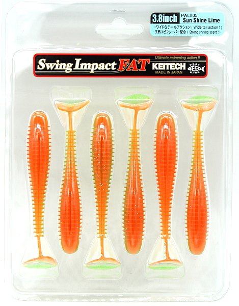 Силиконовая приманка Keitech Swing Impact Fat 3.8" цвет PAL#05 Sun Shine Lime 6 шт.
