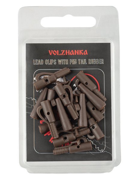 Безопасная клипса с фиксатором+конус "Volzhanka Lead Clips with Pin Tail Rubber" цвет Trans Brown (8шт/уп)