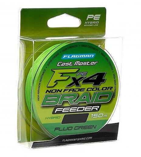Плетёный шнур Flagman Cast Master Feeder Braid F4 150 м Fluo Green 0,18 мм 11,3 кг 25lb