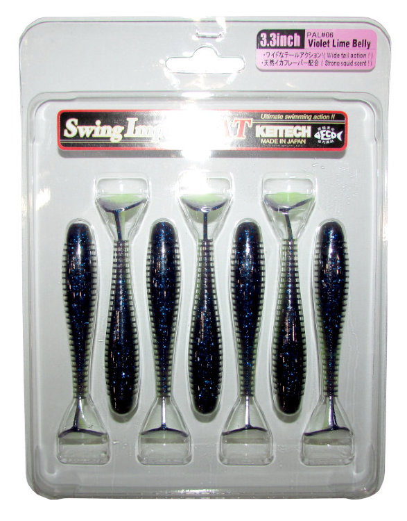 Силиконовая приманка Keitech Swing Impact FAT 3,3" цвет PAL#06 Violet Lime Belly 7 шт.